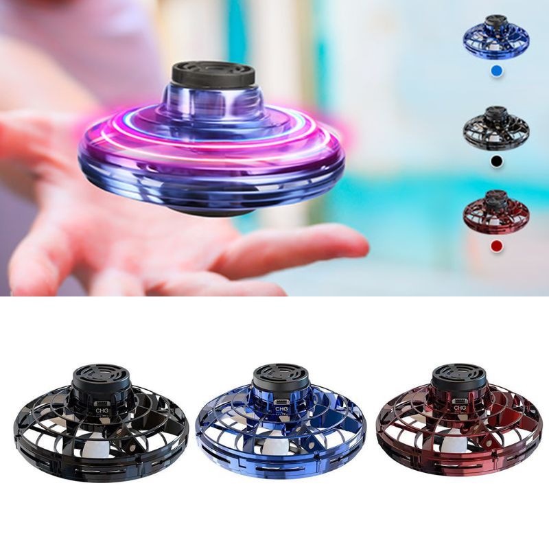 Mini Fingertip Gyro Drone LED UFO Type Flying Helicopter Spinner Toy Kids